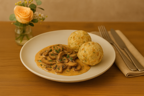 Pilze in Rahmsauce auf Semmelknödel